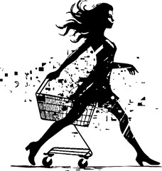Retail Royalty Chic Trolley Logo Design Haute Hauler Woman with Shopping Cart Icon