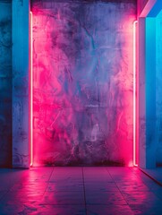 Vibrant neon wall with gradient blue and pink hues, perfect for a futuristic party or club design. - 785160702