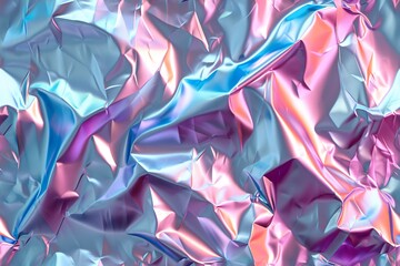 Shimmering metallic backdrop with a holographic and crinkled design, featuring a popular pastel rainbow and futuristic aesthetic.
