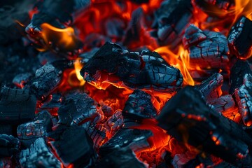 AI generated illustration of coal pile next to firewood and burning coal