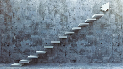 rising arrow on staircase, increasing business concept