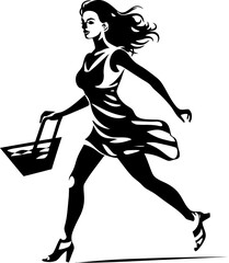Boutique Belle Shopping Cart Vector Design Retail Maven Woman with Trolley Symbol