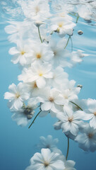 White flowers in water. Natural concept.