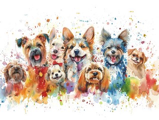 The village s annual pet parade, a delightful chaos of animals and costumes, rendered in joyful watercolor splashes  isolated on white background clipart