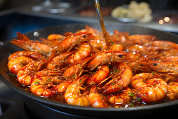 Smoked shrimp on a fresh fish market