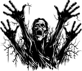 Decays Grip Logo Icon with Zombie Hands Horrific Hold Vector Logo Design with Zombie Hands