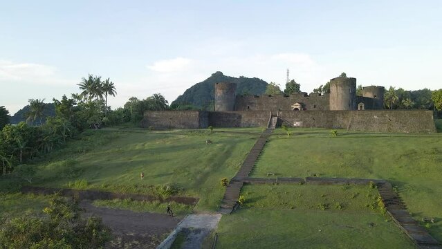 Aerial view of Fort Belgica With Banda Neira ocean In Background. 