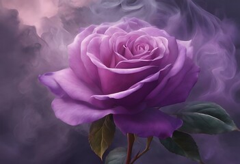a single pink rose is shown with smoke pouring around it