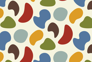 Colorful abstract organic blob doodle shapes print seamless pattern. Irregular round blot form graphic element. Trendy primary color background with creative drawing.
