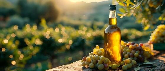 Sunset Symphony in Olive Grove: From Harvest to Bottle. Concept Olive harvesting, Olive oil production, Sunset photography, Olive grove scenery, Farm to table concept - obrazy, fototapety, plakaty