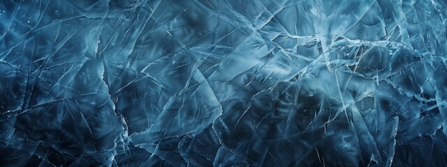 Blue ice crystals. Subtle cracks and detailed frost designs, perfect for winter themes - obrazy, fototapety, plakaty