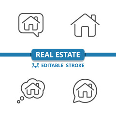 Real Estate Icons. House, Home, Chat Bubble, Thought Bubble, Talking, Thinking Icon
