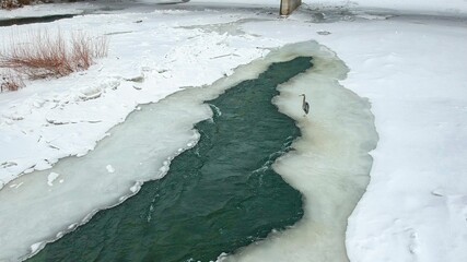Aerial view of the frozen Clark fork Confluence river and landscape in Montana, USA