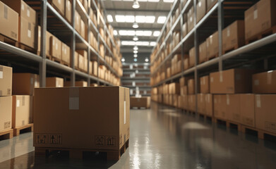 Cardboard boxes ready for stock in a modern warehouse warehouse. Parcel logistics background. - 785165971