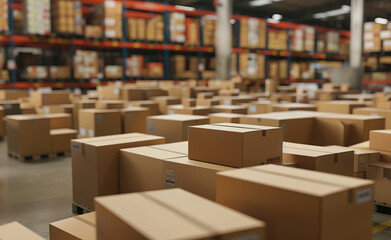 Cardboard boxes ready for stock in a modern warehouse warehouse. Parcel logistics background.