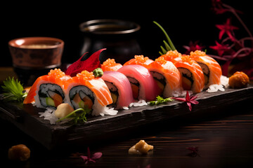 Japanese Sushi, Delicate and artistic Japanese cuisine featuring vinegared rice and fresh seafood