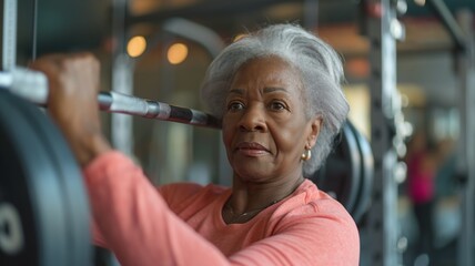 Fototapeta na wymiar Elderly woman exercising with weights
