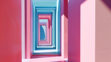 AI generated illustration of vibrant multi-colored walls of a hallway