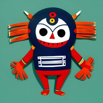 AI generated illustration of a cute-looking, fanciful anthropomorphic cuna Indian folk art figure