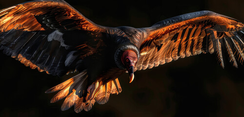 Majestic bird of prey with orange neck feathers and a sharp beak. - obrazy, fototapety, plakaty