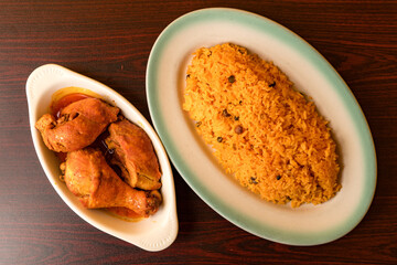 Rice with pigeon peas and stewed chicken