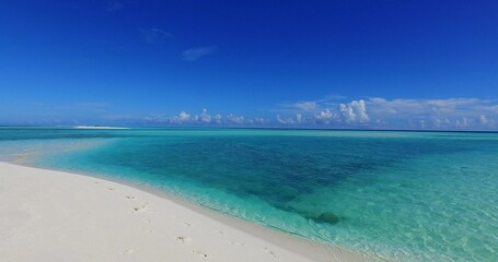 Aerial view of sea with sandy beach in Maldives