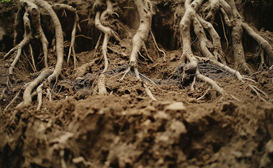 Fototapeta premium Close-Up of Tree Roots in Soil