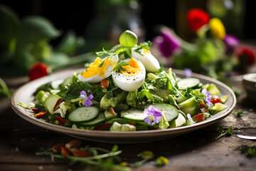 Spring Green Salad, Fresh and crisp salad with seasonal green and vibrant vegetable