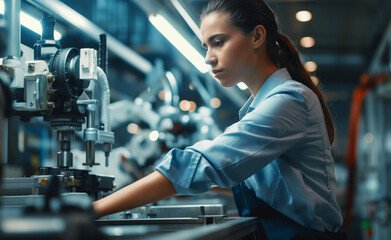 Mastering Machinery: Confident Female Worker in Automotive Manufacturing - 785168324