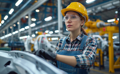 Mastering Machinery: Confident Female Worker in Automotive Manufacturing - 785168362