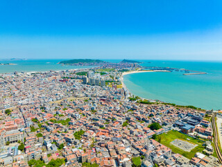 Aerial photography of the ancient city of Chongwu in Hui'an County, Quanzhou, Fujian, China