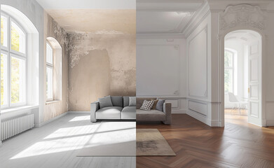 Renovation Revelations: Before and After Apartment Restoration - obrazy, fototapety, plakaty