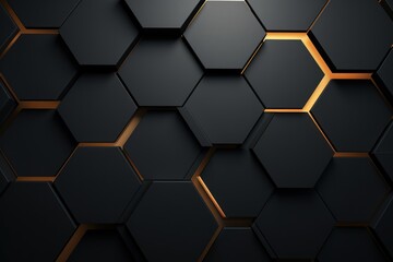 Gray dark 3d render background with hexagon pattern