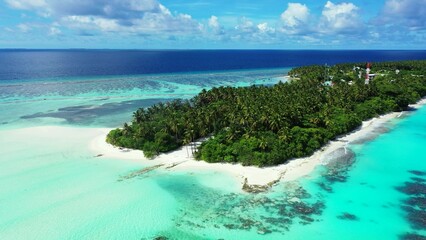 Aerial drone shot of a tropical untouched island in Southeast Asia