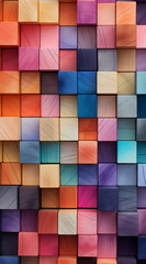 Colorful mosaic background made of wooden cubes.