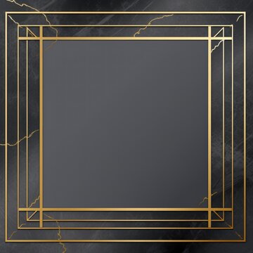 Gray velvet background with golden frame, luxury and elegant template for design. Vector illustration of gray texture fabric with gold square border
