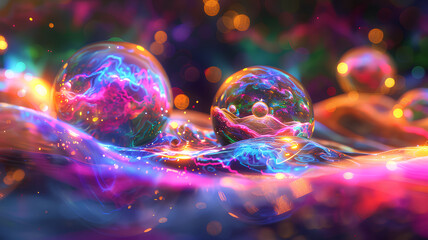 colorful liquid light effect, rainbow colored abstract psychedelic bubbles