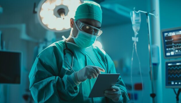 Doctor reviewing medical records on tablet
