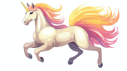Fantastic unicorn running cartoon flat vector illustration