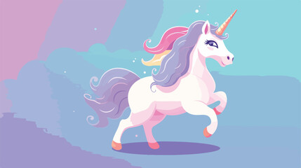 Naklejka na ściany i meble Fantastic unicorn running cartoon flat vector illustration
