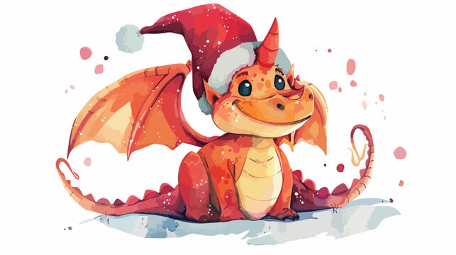 Fantasy cute dragon with christmas hat great design white