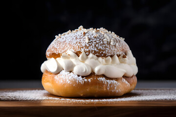 Swedish Semla, Sweet and fluffy Swedish bun filled with almond paste and whipped cream