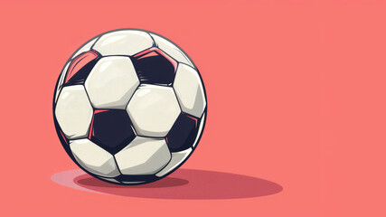 Classic black and white soccer ball illustration on a vivid red backdrop