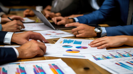 Business professionals engaged in data analysis during a collaborative meeting.