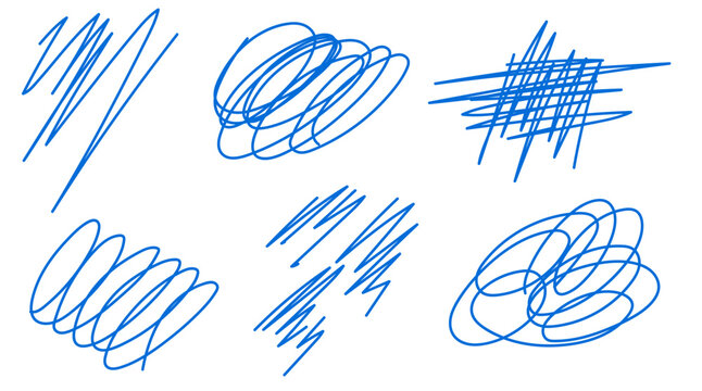 Abstract doodle vector illustration with blue scribbles and lines on a white background