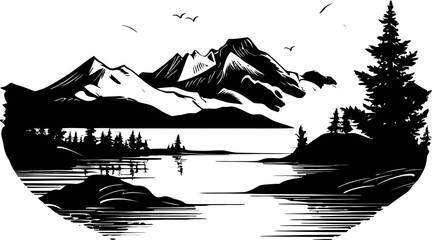 Natures Palette Coastal Sketch Emblem Mountain Majesty Sketchy Mountain Logo