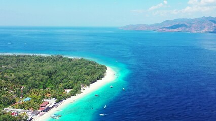 Beautiful view of a sea with an island on a sunny day in Asia