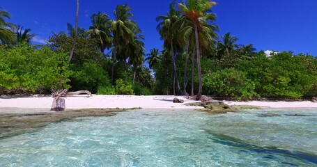 Scenic view of an island covered with greenery against a turquoise sea on a sunny day