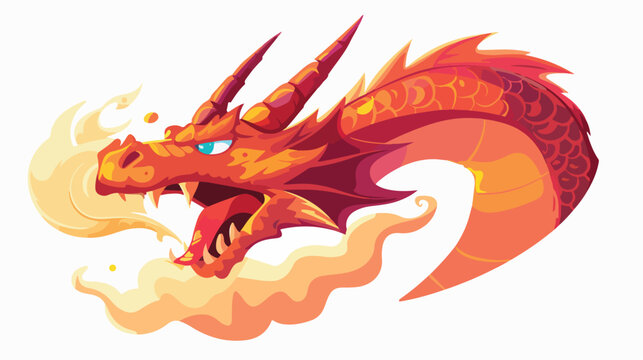 Fearsome dragon breathing fire and smoke from its jaw