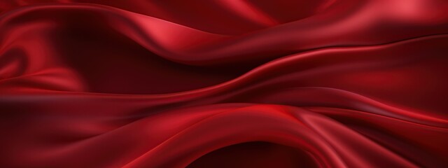 Dark red soft silky satin wavy for luxury abstract background. Fabric material. - obrazy, fototapety, plakaty